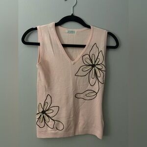 Vintage Fabulous Elegant Light Pink Floral Embroidered Tank Top